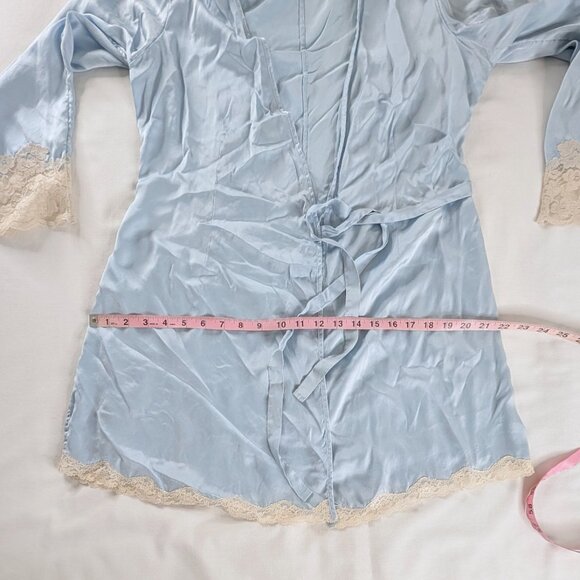 Y2k Soft Blue Cream Silk Lace Trim Chemise Slip Dress and Matching Robe - Picture 9 of 14